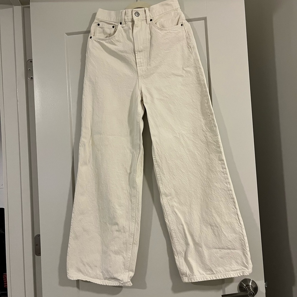 Zara Cream Flare Wide-Leg Jeans